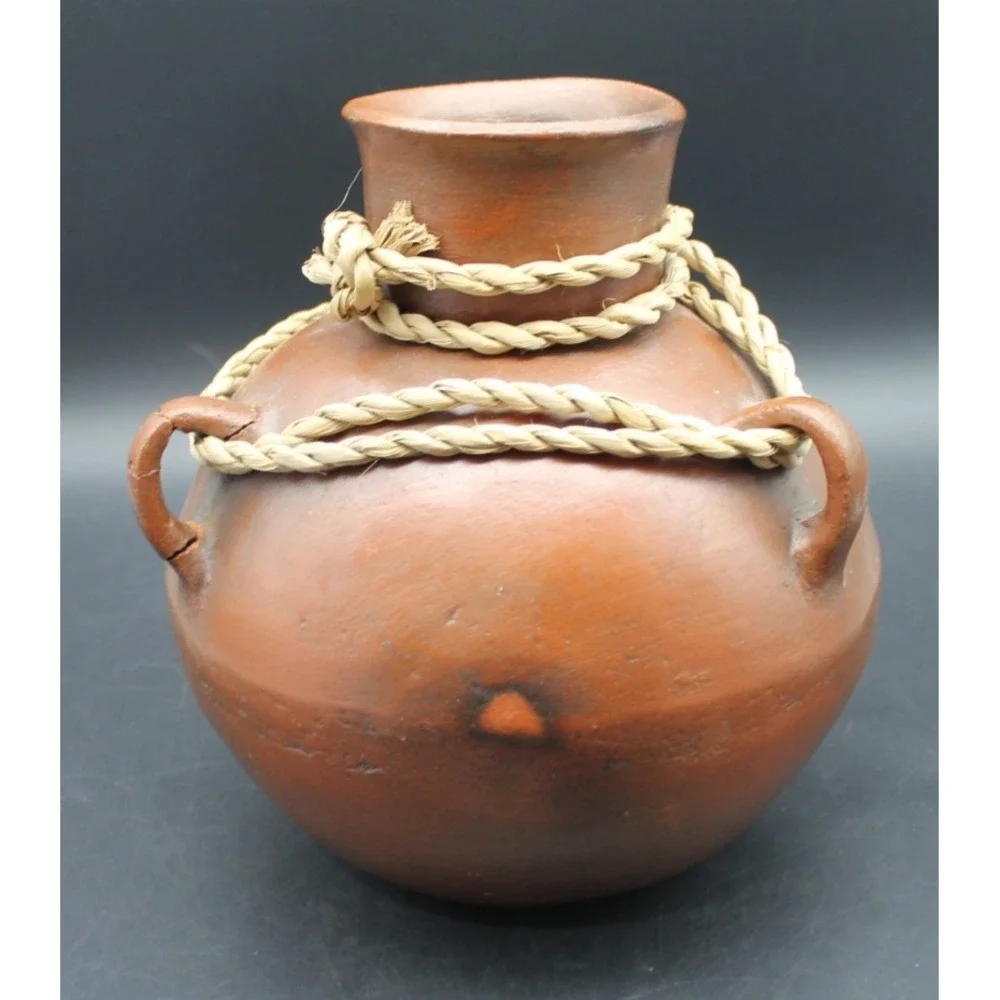 Vintage Handcrafted Earthenware Pottery Olla Vase Rustic Folk Art Vessel Brown